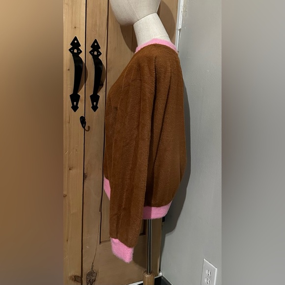 NWT Anthropologie Maeve Cozy Ringer Sweatshirt Cozy Brown Pink Women's Sweater - Picture 6 of 9
